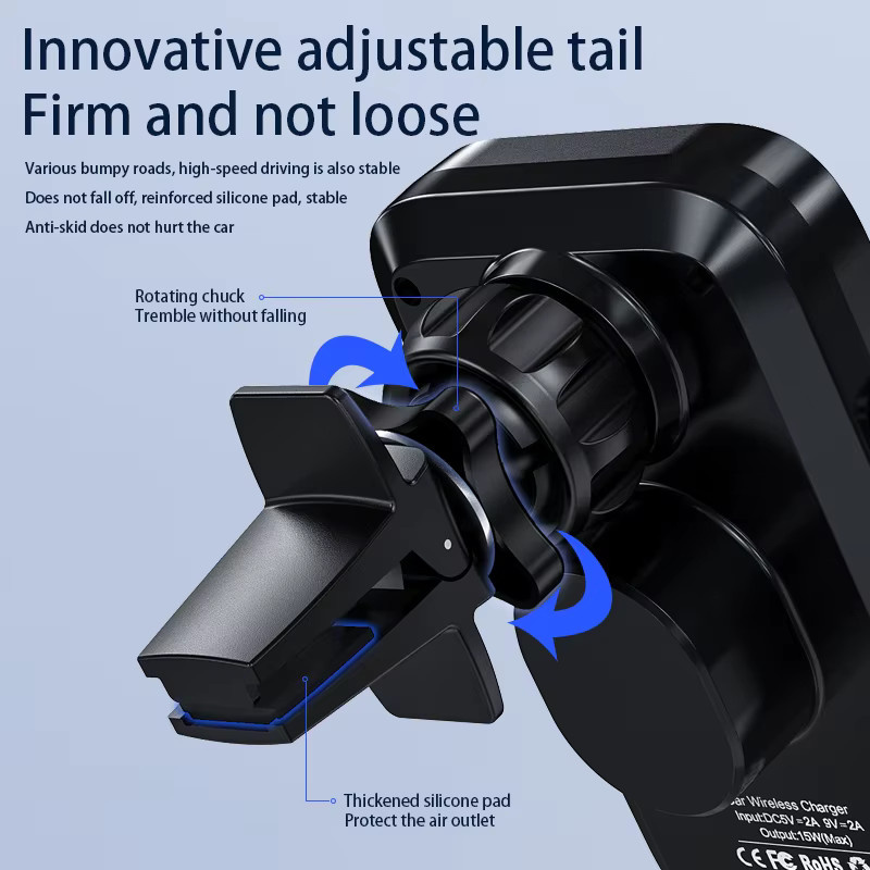 VIKEFON Drahtloses Autoladegerät mit Dual Coil als Schnellladestation für Samsung Galaxy Z Flip, S22, S21 und iPhone 14, 13 in Schwarz - Bild 6