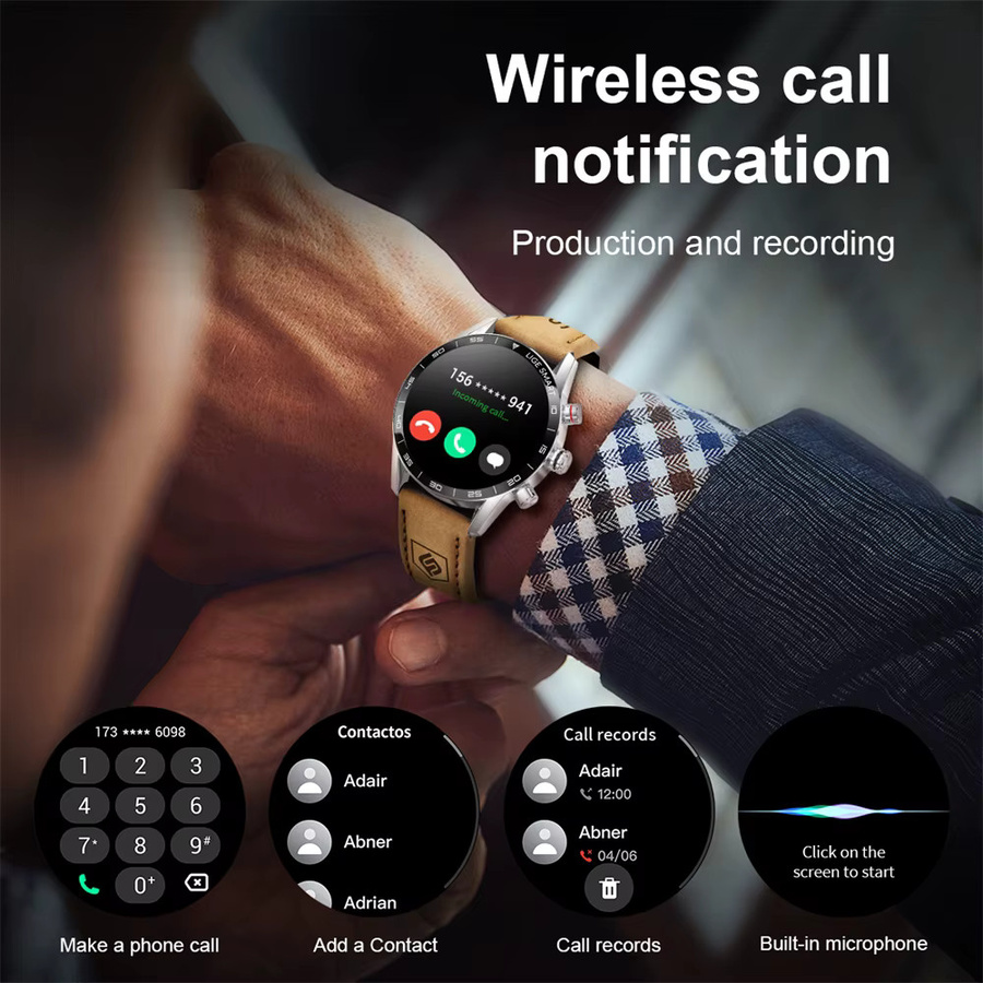 LIGE Smartwatch, Herren, Leder, Schwarz, 1,39 Zoll, Bluetooth - Bild 4