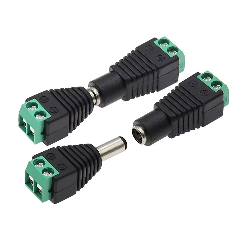 Schweißfreier DC-Stecker mit Buchse, 5,5 x 2,5 mm, grüner Anschluss, Adapterkabelende B5, Schwarz/Grün - Bild 2