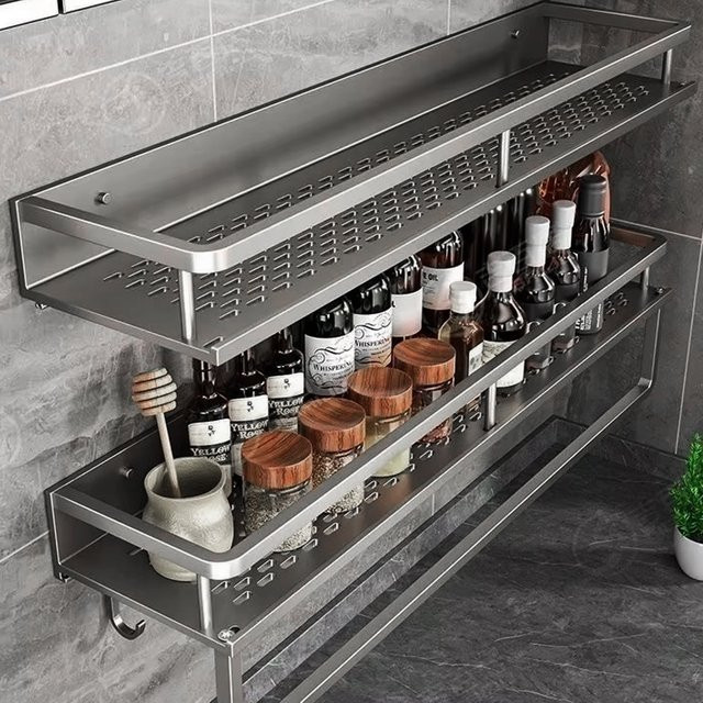 YUNJIEYA Aluminium-Küchenregal zur Wandmontage in Silber Matt, Gewürz-Organizer und Aufbewahrungsregal für Küche und Badezimmer, B/T/H: 30 x 30 x 30 cm - Bild 1