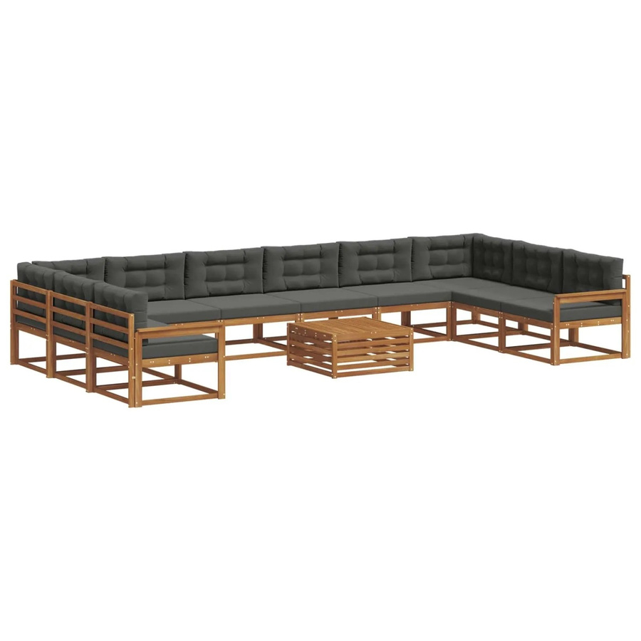 vidaXL Outdoor-Sofagarnitur aus Akazienholz in U-Form mit 11-teiligem Set und Kissen in Anthrazit und Natur - Bild 2