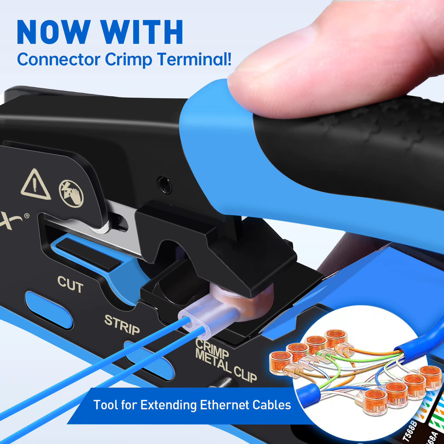 ZoeRax 5-in-1 RJ45-Stecker-Set mit Crimpwerkzeug, 10 Stück CAT7/6A Durchgangsanschlüsse, Abdeckungen, Abisolierzange und Klingen - Bild 3