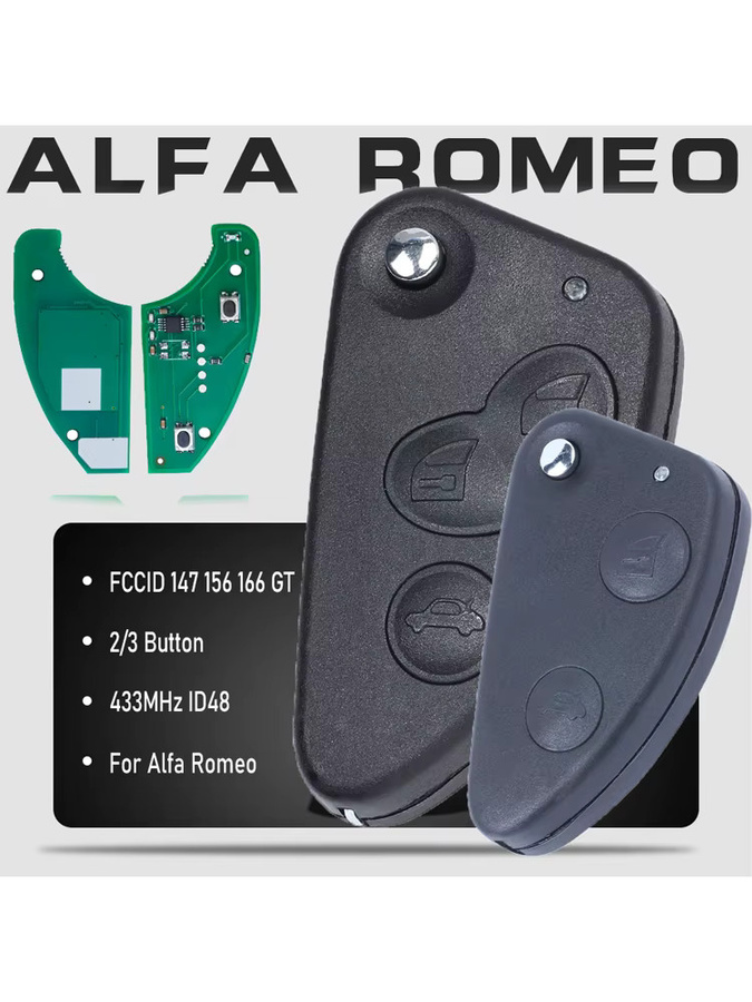 KEYECU 3-Tasten-Flip-Autoschlüssel für Alfa Romeo 147 156 166 GT in Schwarz mit SIP22 Klinge und 433 MHz ID48 Chip - Bild 6