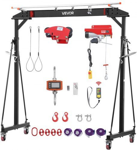 VEVOR Verstellbarer Portalkran in Schwarz mit 997,9 kg Tragkraft, Tragbarer Werkstattkran aus Stahl mit elektrischem Seilzug, manuellem Trolley und Zubehör, Höhe: 243-363 cm - Bild 1