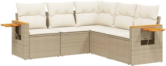 vidaXL 5-teilige Garten-Sofagarnitur aus Polyrattan mit Kissen in Beige - Bild 1