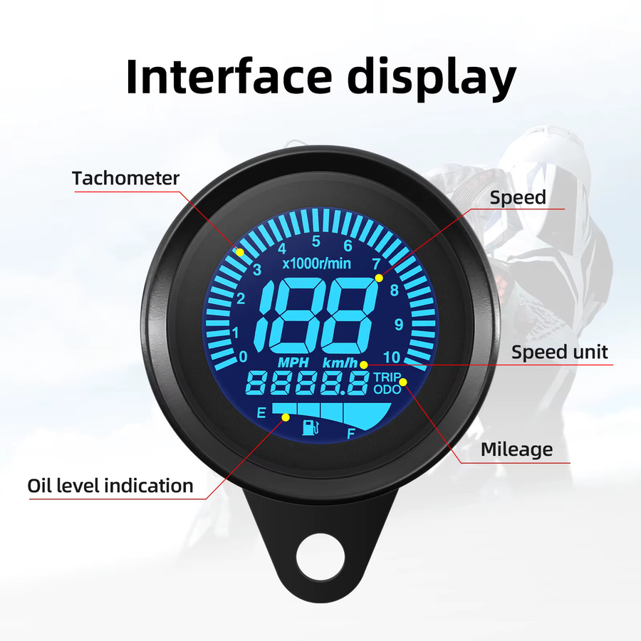 ZMFJH Digitaler Motorrad Tachometer Retro LCD Kilometerzähler und Kraftstoffanzeige in Schwarz für Roller und ATV DC12V - Bild 2