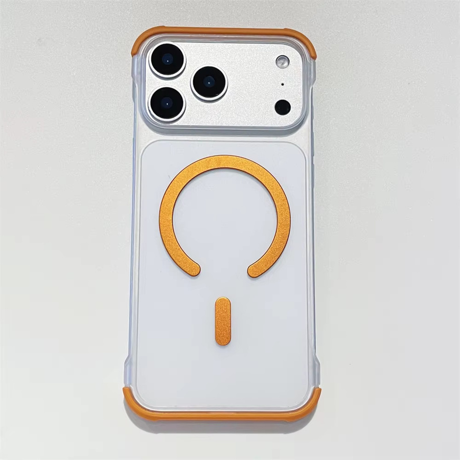 Xeber MagSafe Hülle für iPhone 12 bis 17 Pro Max Plus, Rahmenlos, Transparent, Orange, Stoßfest und Unterstützt Kabelloses Laden - Bild 3