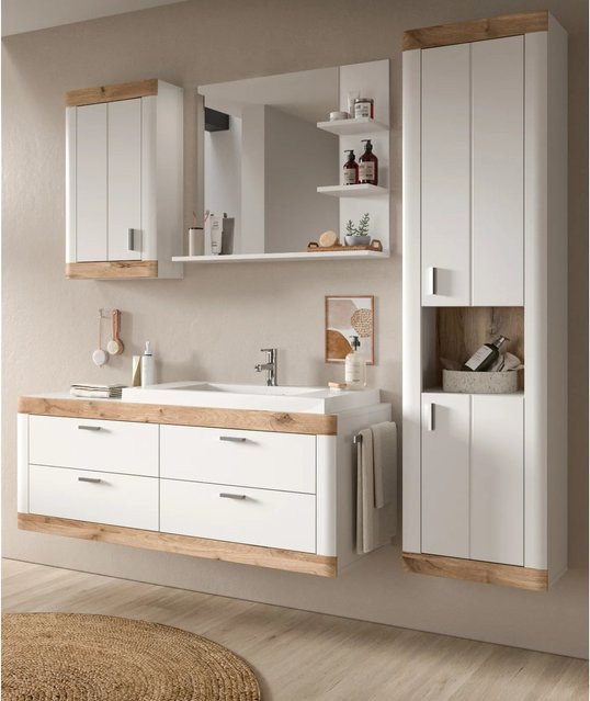Inn.Furn Badmöbel-Set 5-teilig in Weiß und Eiche mit Soft-Close-Funktion - Bild 1