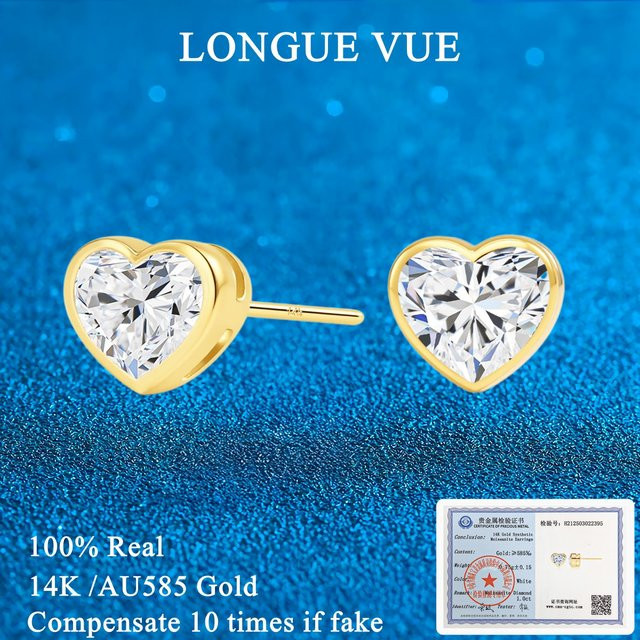 LONGUE VUE Ohrstecker, 585 Gold, Moissanit, Damen - Bild 1