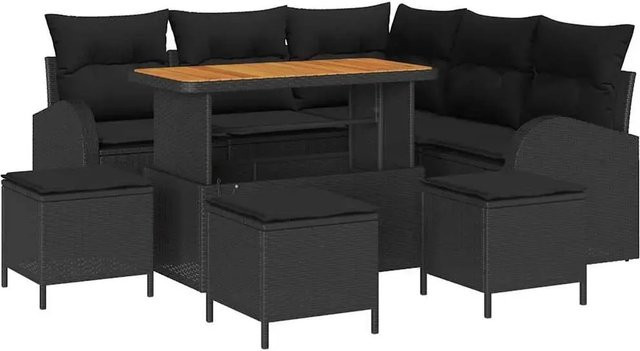 vidaXL Garten-Sofa-Set 9-teilig in Schwarz mit Kissen aus Poly-Rattan und wetterfesten Polstern - Bild 1