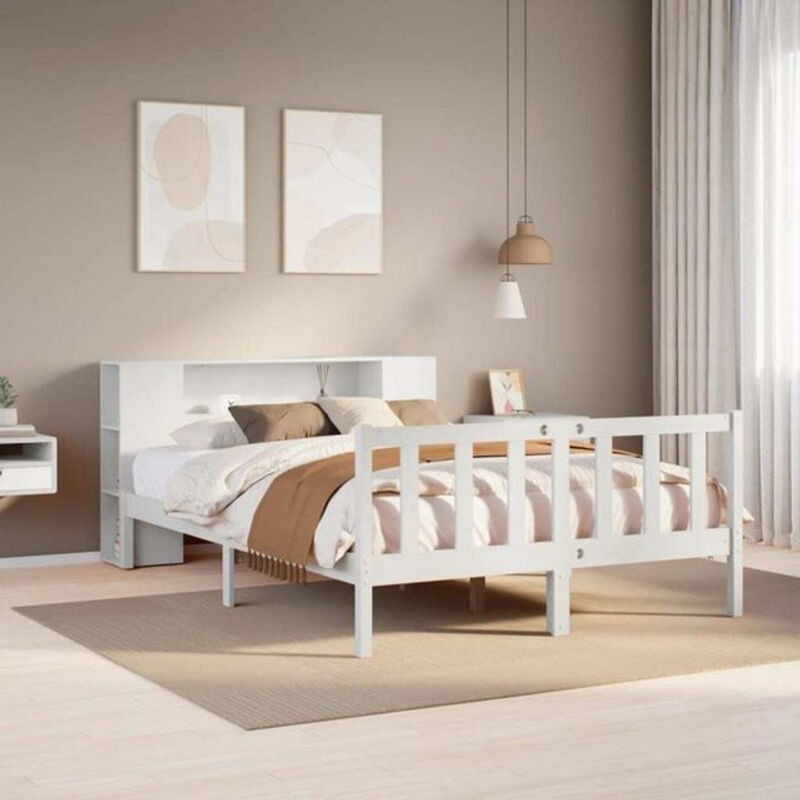 Massivholzbett Vidaxl aus Kiefer mit Regal in Weiß, B/T/H: 150 x 200 cm - Bild 1