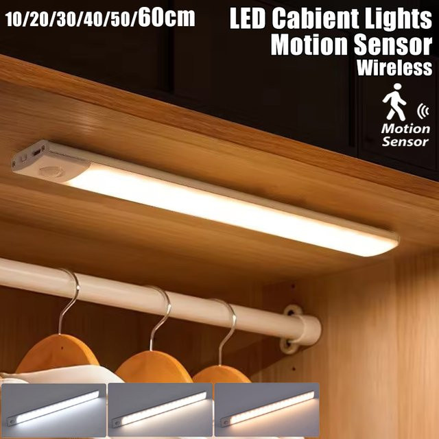 LINYILIGHT LED Unterbauleuchte mit Bewegungsmelder, wiederaufladbare kabellose Schrankbeleuchtung in Weiß für Küche und Schlafzimmer - Bild 1