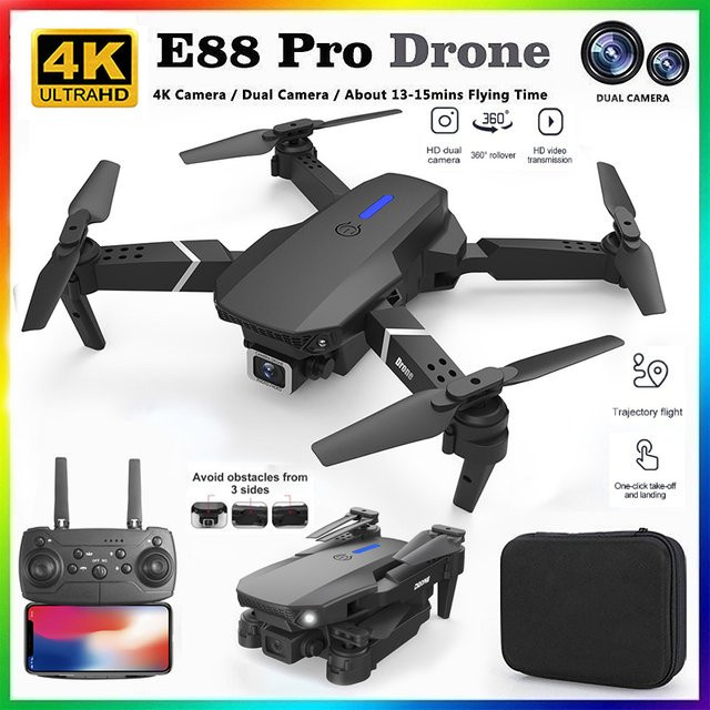 E88 Professionelle HD 4K RC-Drohne mit Weitwinkelkamera, faltbarer Quadcopter in Schwarz - Bild 1