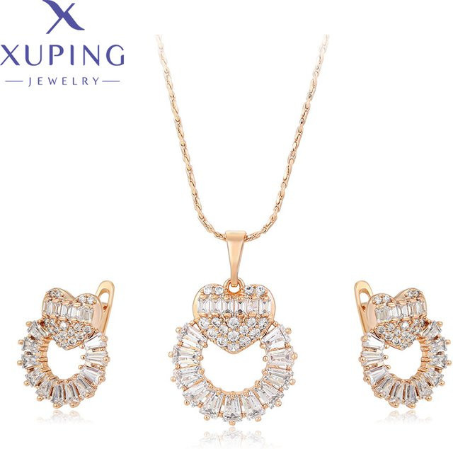 Xuping Schmuck-Set, Herz, Creolen, Ohrringe, Anhänger, Halskette, Roségold, Zirkonia, Damen - Bild 1