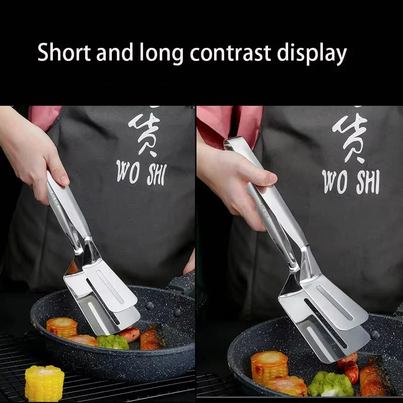 HOCOSHINE BBQ Grill Zange aus Edelstahl in Silber mit doppelseitiger Schaufel und Clip für Steak, Fisch und Gemüse - Bild 2