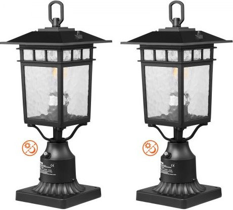 VEVOR 2er Pack Outdoor Pfostenleuchten mit Dämmerungssensor, Schwarz, Aluminiumlegierung und Glas, Höhe: 400 cm, Pier Mount Basis für Garten, Terrasse und Gehwege - Bild 1
