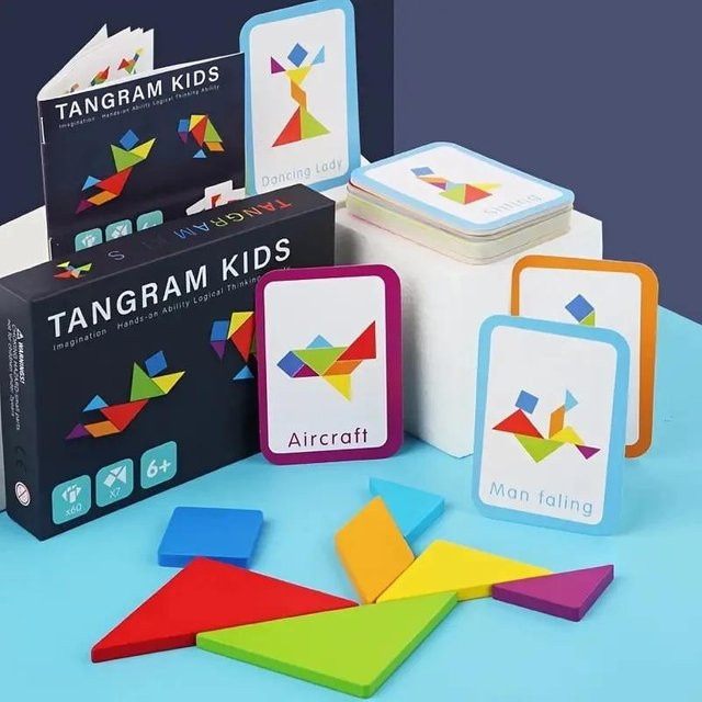 Kidsly Tangram-Puzzle-Brettspiel, Holz, 60-teiliges Set, ab 3 Jahre - Bild 1
