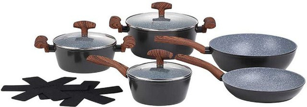 Michelino 10-tlg. Kochtopf-Set Serie Wood aus Aluminium und Keramik in Grau