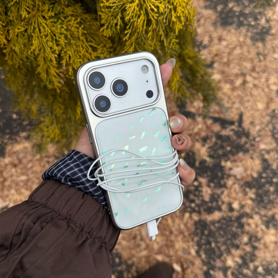 Versilberte Handyhülle aus Acryl mit blauem koreanischem Fisch-Design für iPhone 17 Pro, 16, 15 und 14 Pro Max - Bild 2