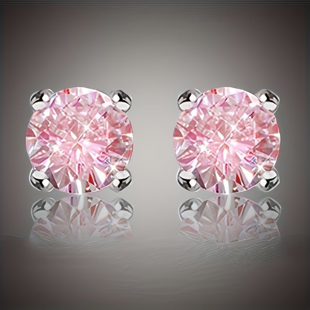 Ohrstecker rosa synthetische Edelstein, Zirkonia, Damen - Bild 1