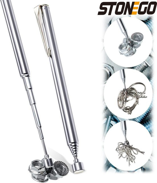 STONEGO Teleskop-Magnetgreifer in Silber mit Taschenclip als magnetisches Aufnahmewerkzeug für Schrauben, Muttern und Stifte - Bild 1