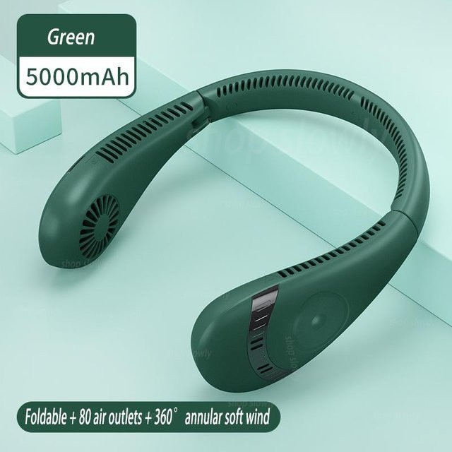Tragbarer Dual-Kühlhalsventilator Mini USB wiederaufladbar 5000mAh Grün - Bild 1