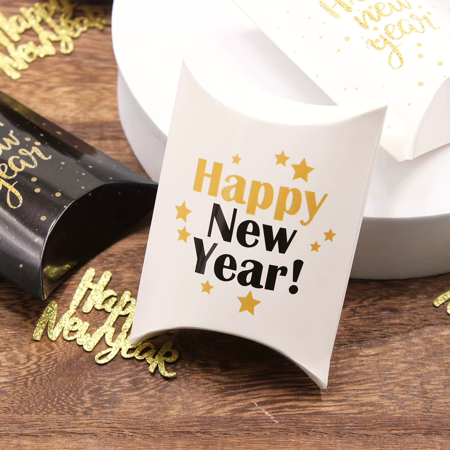 Geschenkboxen mit Frohes Neues Jahr Muster in Schwarz und Gold für Silvester Feiern aus Papier - Bild 2