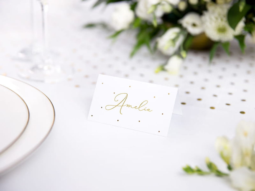 Partydeco Tischkarten mit Goldpunkten in Weiß, 10 Stück, B: 9,5 cm, H: 5,5 cm - Bild 2