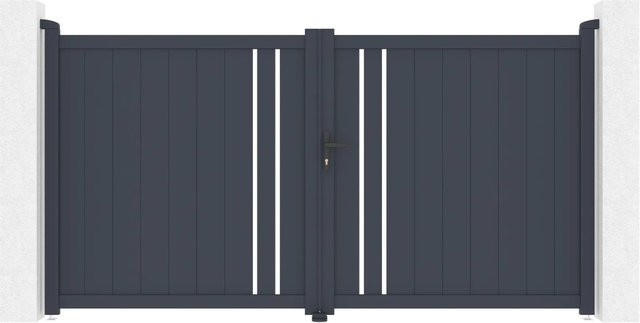 Casanoov Elektrisches Flügeltor Giona Doppelstor Aluminium Grau mit Bunker B500 Motorisierung, Breite: 300 cm, Höhe: 160 cm - Bild 1