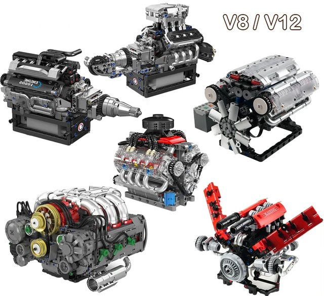 Wishiot V8 Motor Bausteine Set mit 660 Teilen, DIY MOC Technologie Modellbau für RC Autos, Mehrfarbig - Bild 1