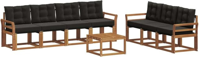 vidaXL 8-tlg. Outdoor-Sofagarnitur aus Akazienholz und Textilene in Natur und Schwarz mit Kissen und Tisch - Bild 1