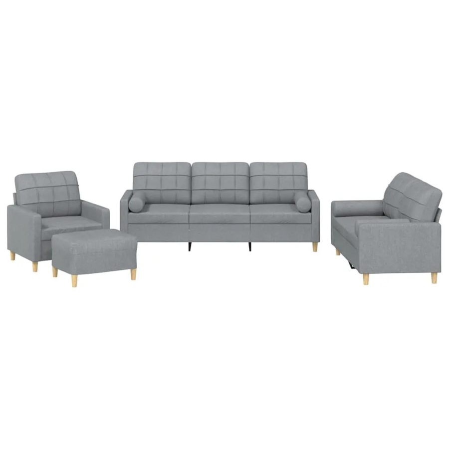 vidaXL 4-teilige Sofagarnitur in Hellgrau mit Stoffbezug und Kissen, bestehend aus 3-Sitzer-Sofa, 2-Sitzer-Sofa, Sessel und Ottoman - Bild 2