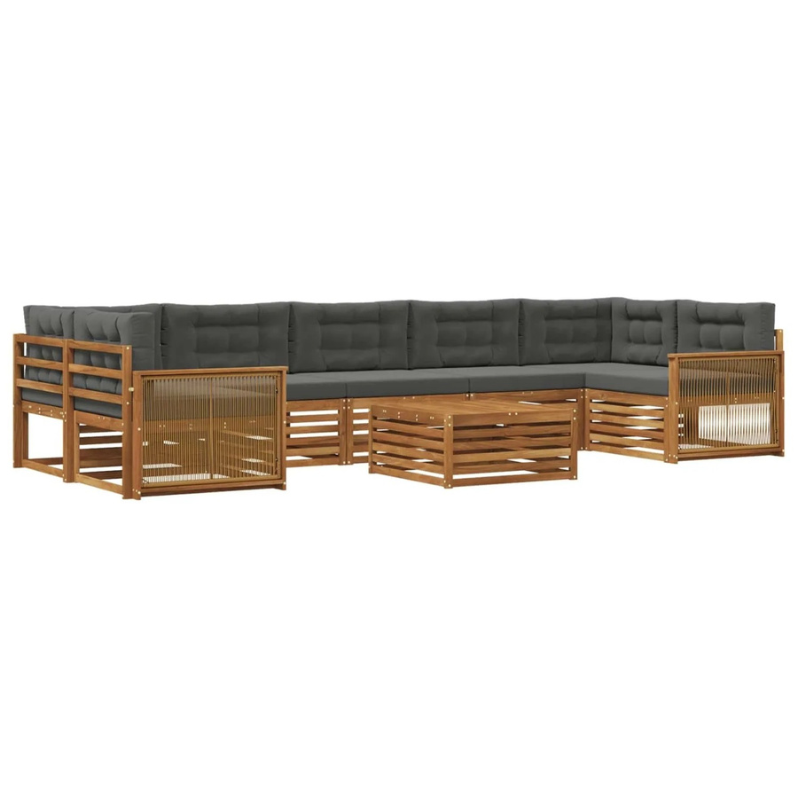 vidaXL Outdoor-Sofagarnitur aus massivem Akazienholz mit 8 Kissen in Natur und Anthrazit - Bild 2