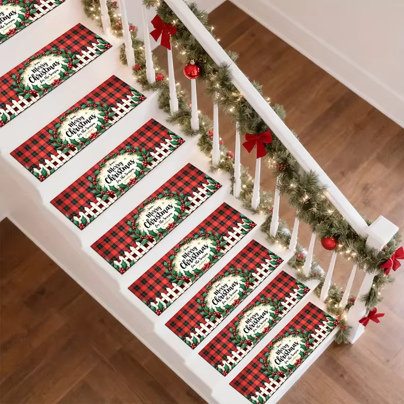 VIKAMA 15 Stück Weihnachts-Treppenmatten, rutschfeste Treppenteppiche als dekorative Trittmatten für Innen und Außen, Multicolor - Bild 2