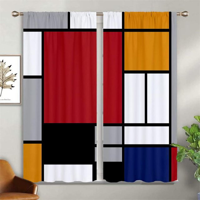 Yiran Furniture Vorhänge mit geometrischem Karomuster in Bunt, 2er-Set, halbtransparent, Polyester, Breite: 110 cm, Höhe: 240 cm - Bild 1
