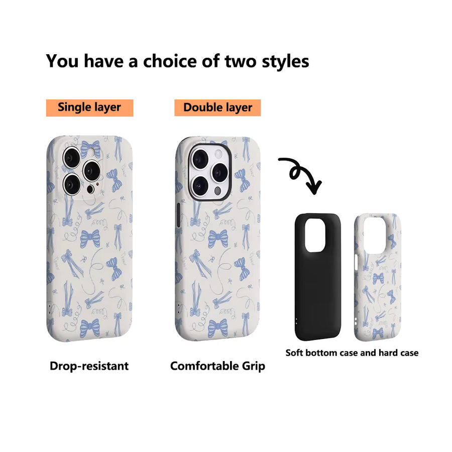 Potdemiel Handyhülle mit hellblauer Schleife und Wirbel für iPhone 17 16 15 14 13 Pro Max Plus mit doppelschichtiger Rückseite - Bild 2