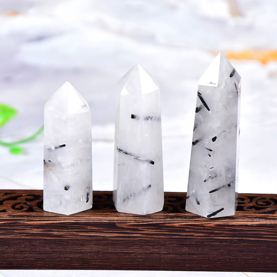 RYCRYSTAL Schwarzer Turmalin Quarz Obelisk als natürlicher Heilstein in sechseckiger Prismenform - Bild 2