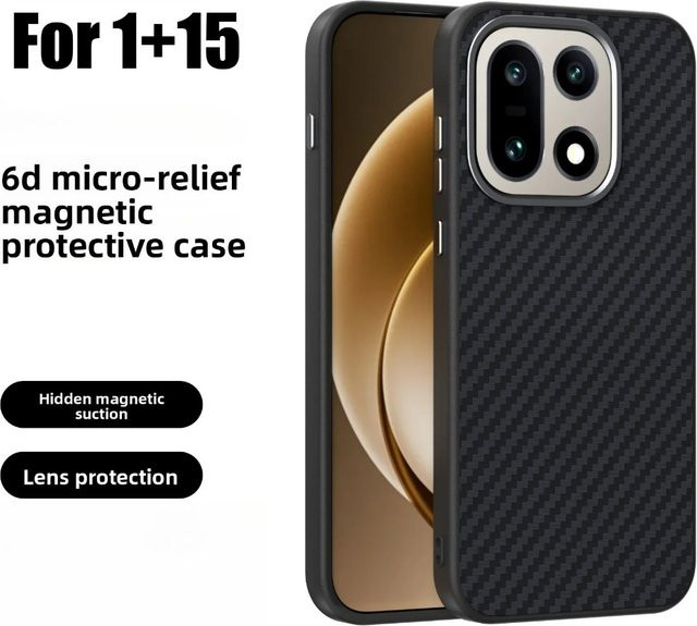 Premium Kevlar Carbon Fiber Muster Schutzhülle für OnePlus 15 13T 13S in Schwarz Rot mit TPU+PC Material und magnetischer kabelloser Ladefunktion - Bild 1