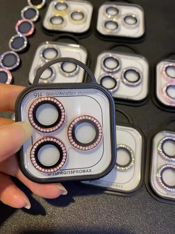 Bling Metall Kamera Objektiv Schutz für Apple iPhone 15 14 13 12 Pro Max Plus Mini in Silber - Bild 4