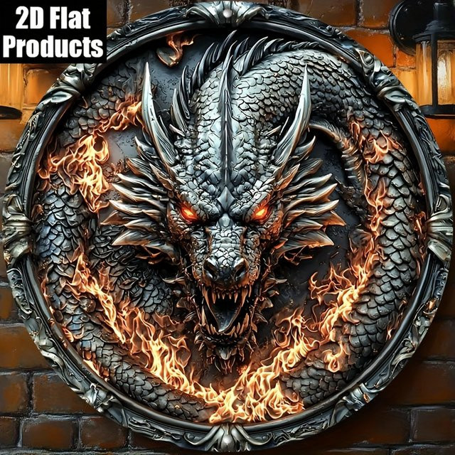 CIFBUY Metall-Wandkunst Fierce Dragon Fantasy Eisenplakette Vintage Design, Mehrfarbig, Durchmesser: 20,32 cm - Bild 1