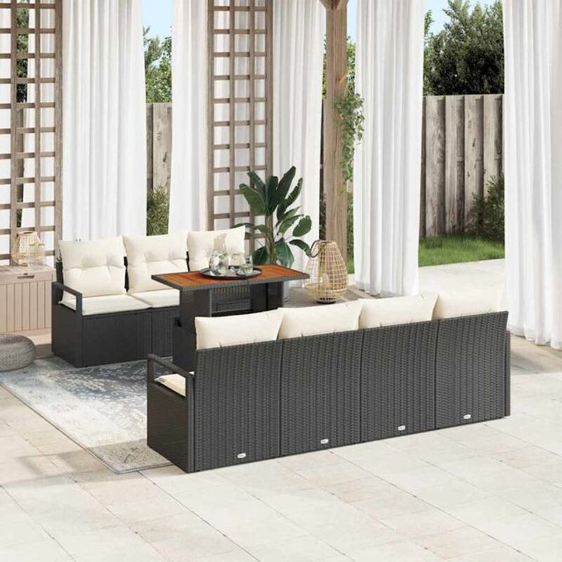 Vidaxl Garten-Sofa-Set aus Polyrattan in Schwarz und Creme, 8-teiliges Loungemöbel-Set, B/T/H: 100 x 55 x 73 cm - Bild 1