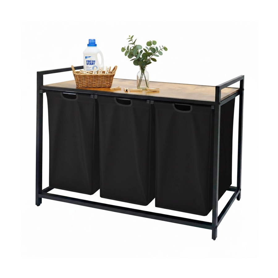 Relaxdays Wäschesammler aus Metall in Schwarz mit 3 Fächern und Ablage, B/T/H: 73,5 x 33 x 109,5 cm - Bild 2