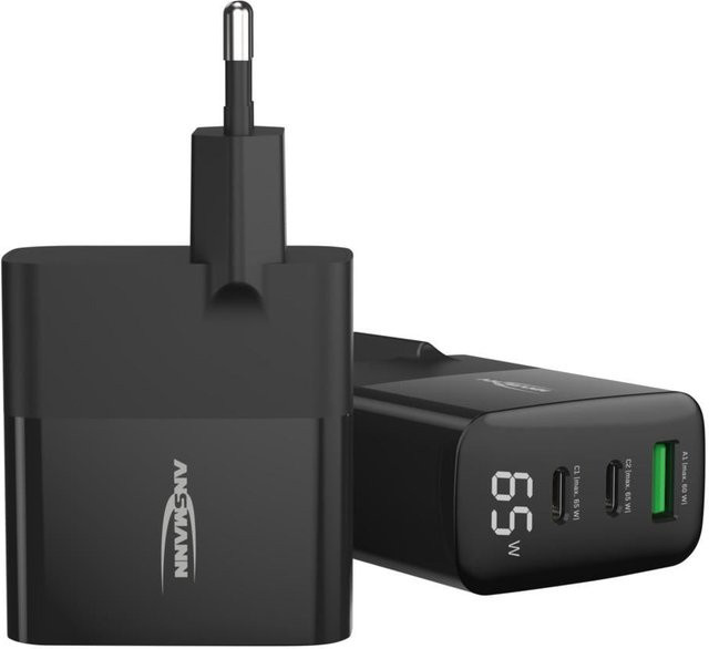 Ansmann HC365PD USB Ladegerät 65W mit Display, 1x USB-A und 2x USB-C, Schwarz - Bild 2