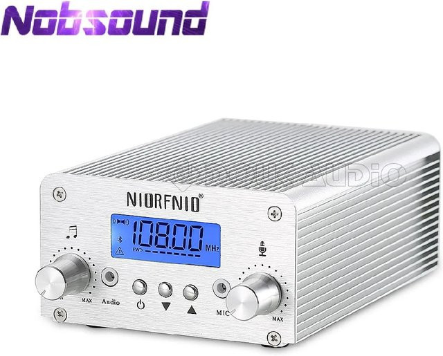 Nobsound FM-Transmitter mit Bluetooth und U-Disk-Eingang, einstellbarer UKW-Sender 0-15W in Silber - Bild 1