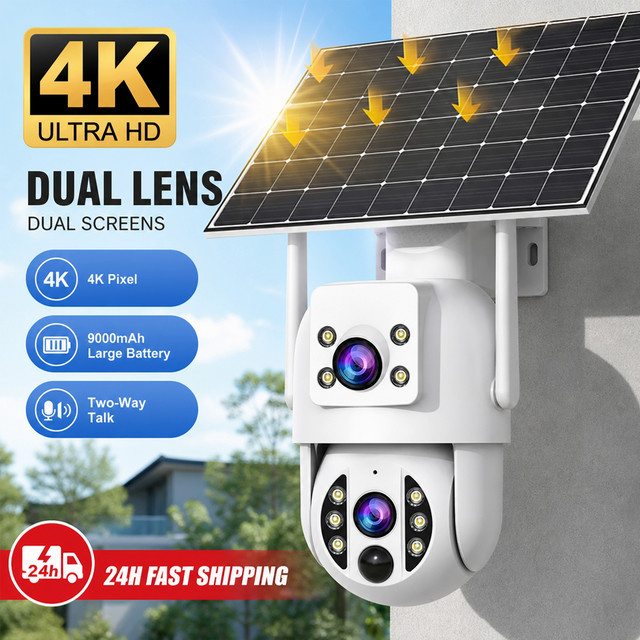 JOOAN 4K 6MP WLAN Solar-Außenkamera mit Solarpanel, PTZ-IP-Kamera mit Doppellinsen in Weiß - Bild 1
