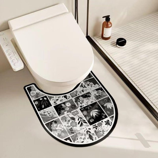 Rutschfeste Badezimmer-Fußmatte aus weichem Kieselgur-Material in Grau, B/T: 55 x 50 cm - Bild 1