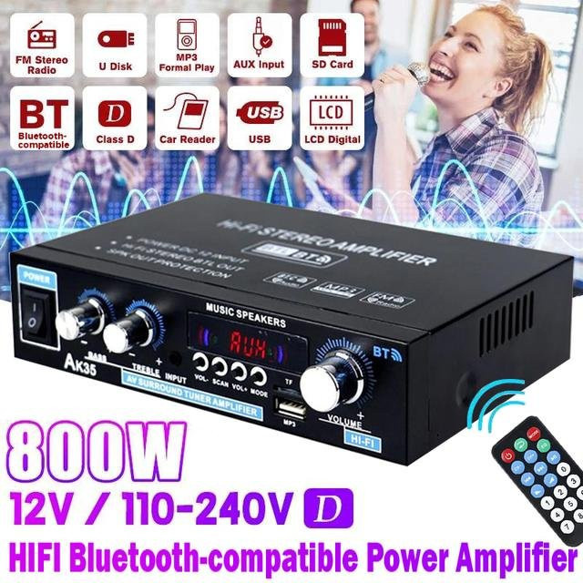 MAOZUA AK35 Mini-HIFI-Digitalverstärker Stereo 2-Kanal Bluetooth 5.0 mit Surround-Sound, FM und USB in Schwarz - Bild 1
