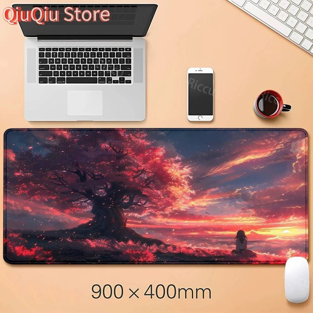 Potdemiel Gaming Mauspad XXL mit Rosa Wolken und Sonnenuntergang Motiv, Mehrfarbig - Bild 1