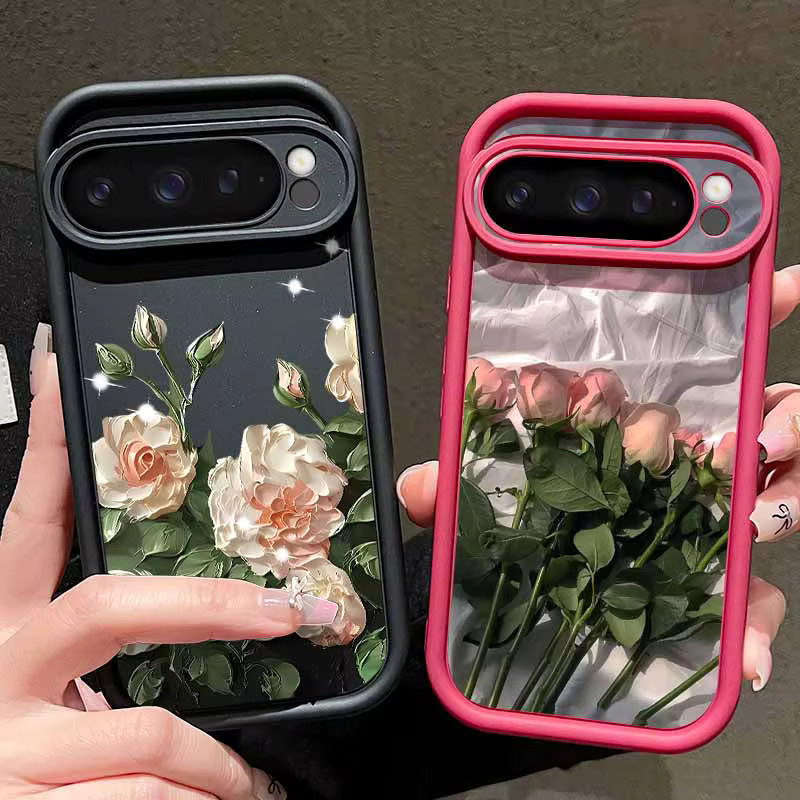 Stoßfeste Silikon-Handyhülle mit Ölgemälde-Rosen-Design für Google Pixel 9, 10 Pro XL, 8, 7 Pro, 8A, 7A in Schwarz und Mehrfarbig - Bild 1