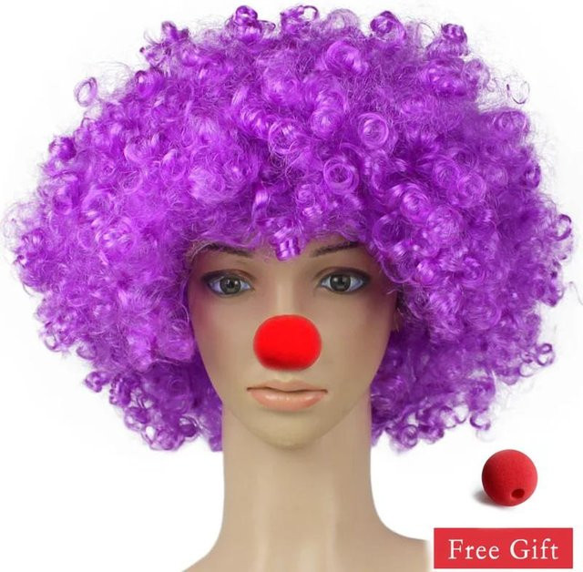Bunte Clownperücke Afro Lockig Synthetisch, Violett, Unisex - Bild 1